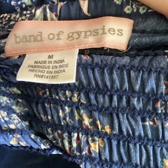 Band of Gypsies Floral Jumpsuit Wide Leg Pockets Sz M Blue #95F - Picture 7 of 9
